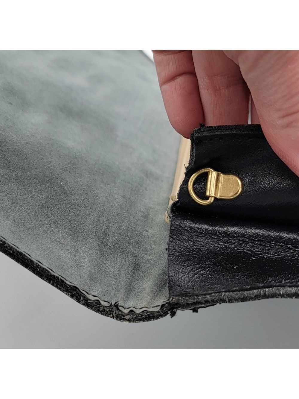 Vintage Black Leather Clutch Handbag #2758 - Picture 9 of 14